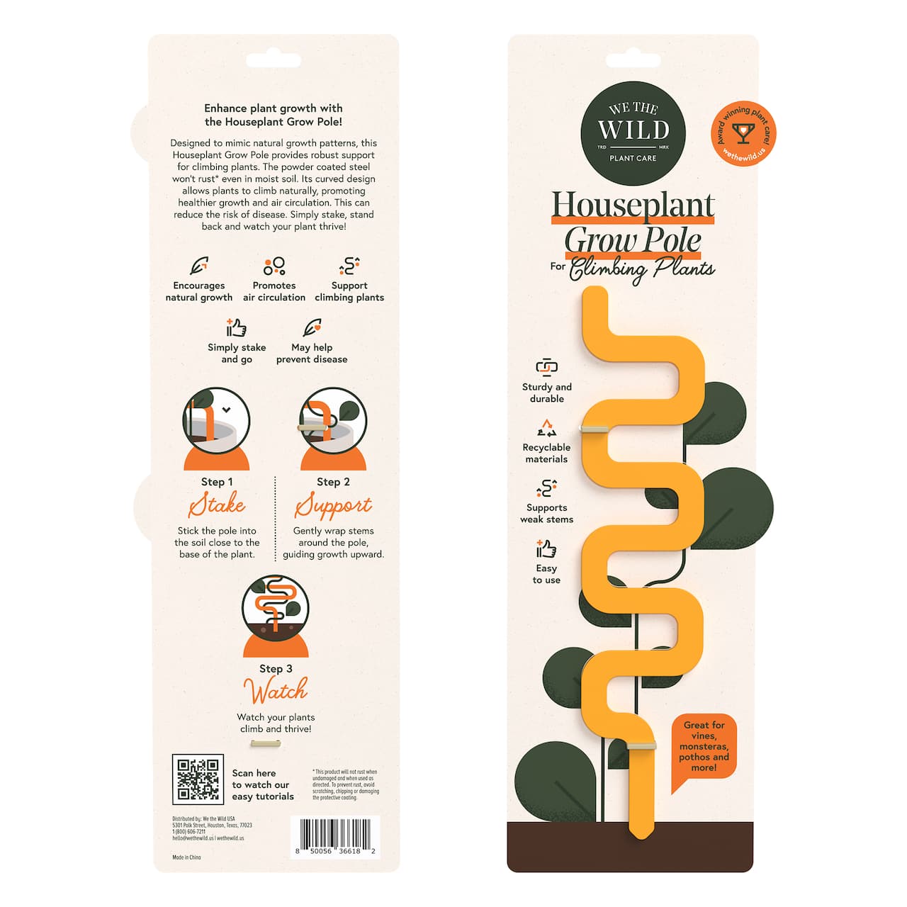 We The Wild™ 11" Powder-Coated Steel Modern Design Grow Pole for Houseplants